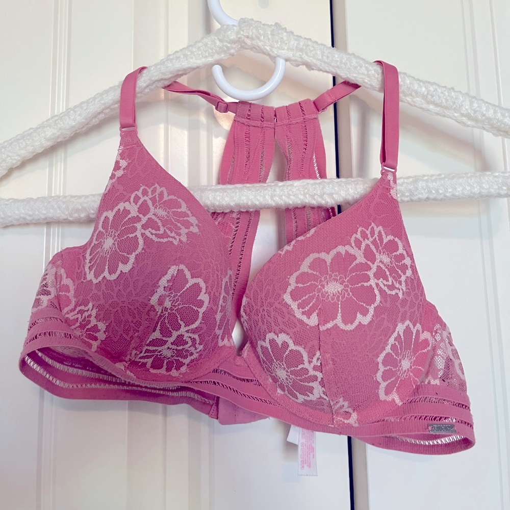 Pink lace flower bra